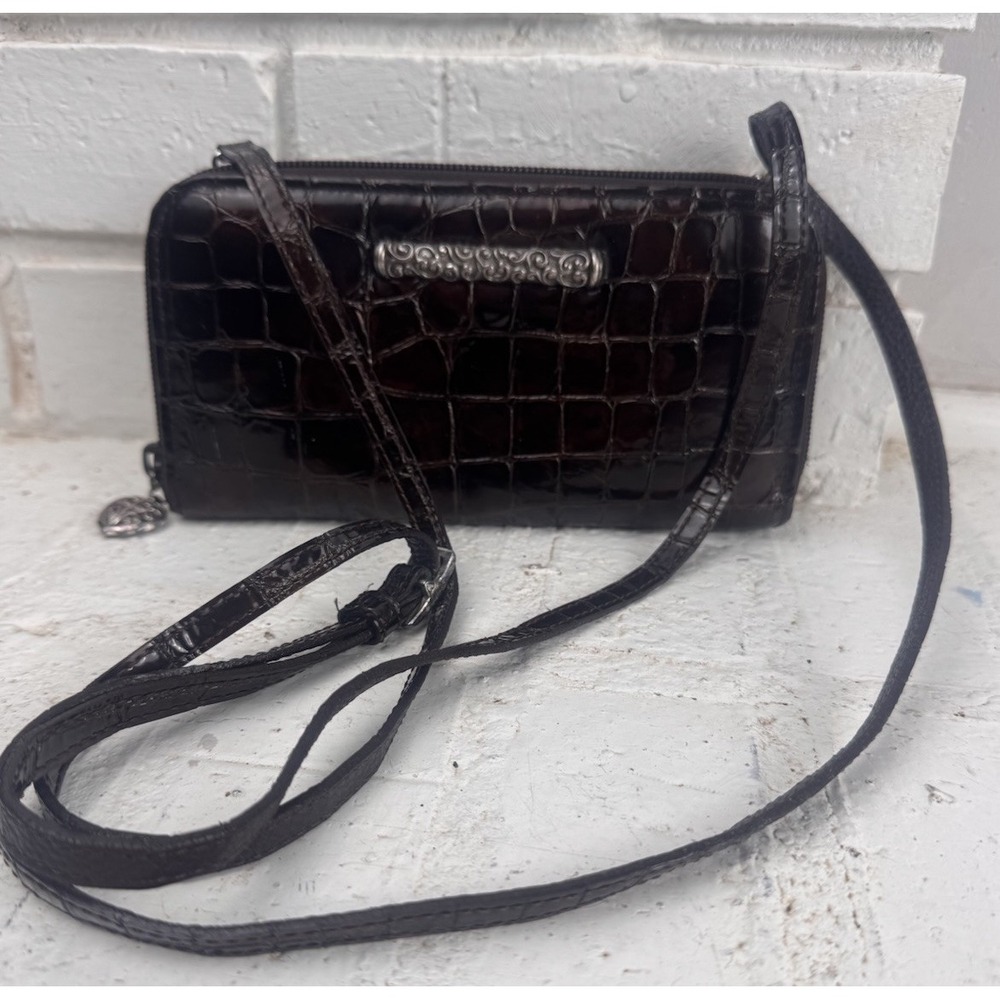 VTG‎ Brighton 90s Croc Print Brown Crossbody Purse Bag Y2K Wallet Purse 1990s